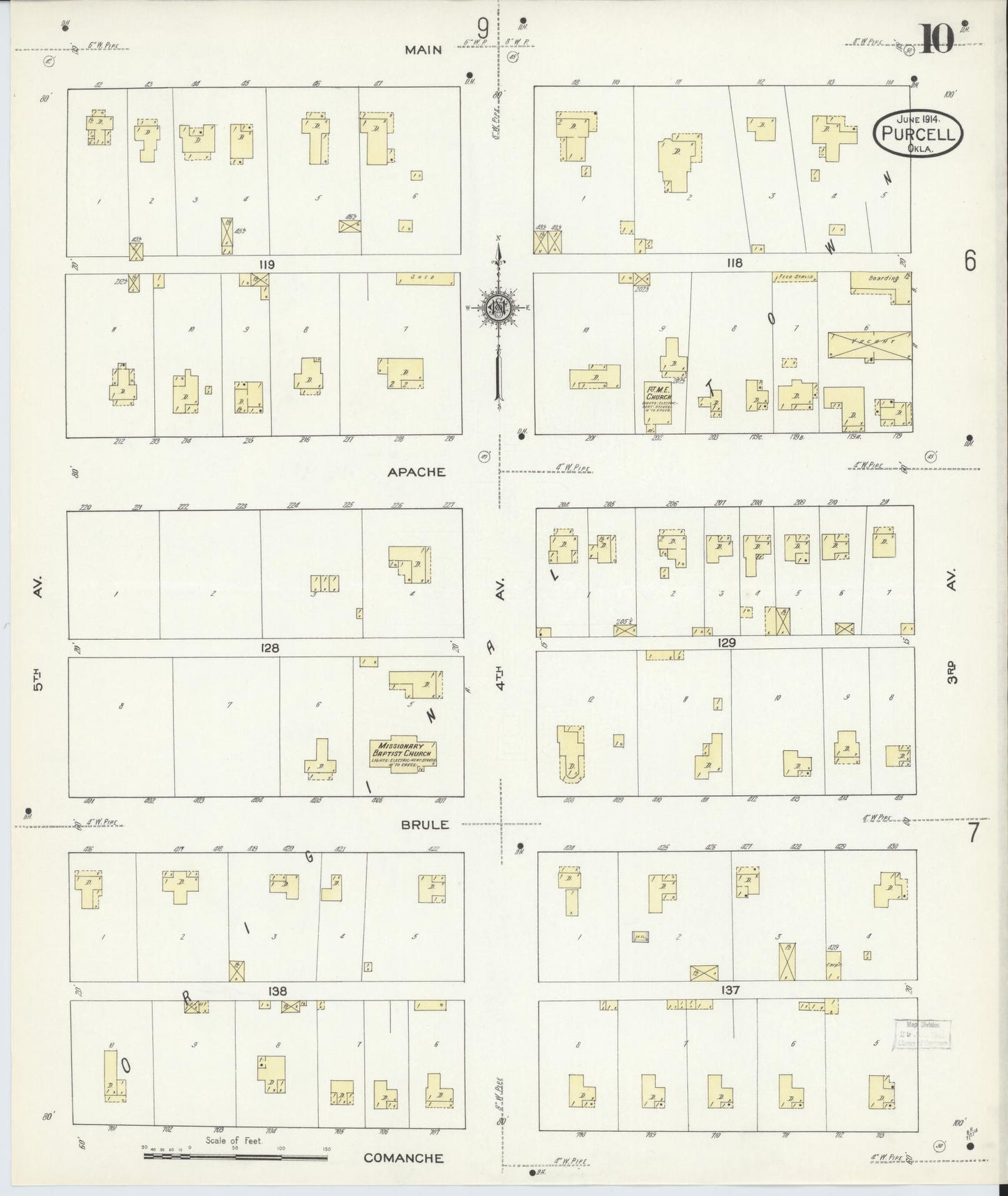 Sanborn Fire Insurance Map from Purcell, McClain County, Oklahoma (1914), Sheet #0010 - Complete Map Set gallery image, historic Sanborn map, vintage wall art, Oklahoma Oklahoma