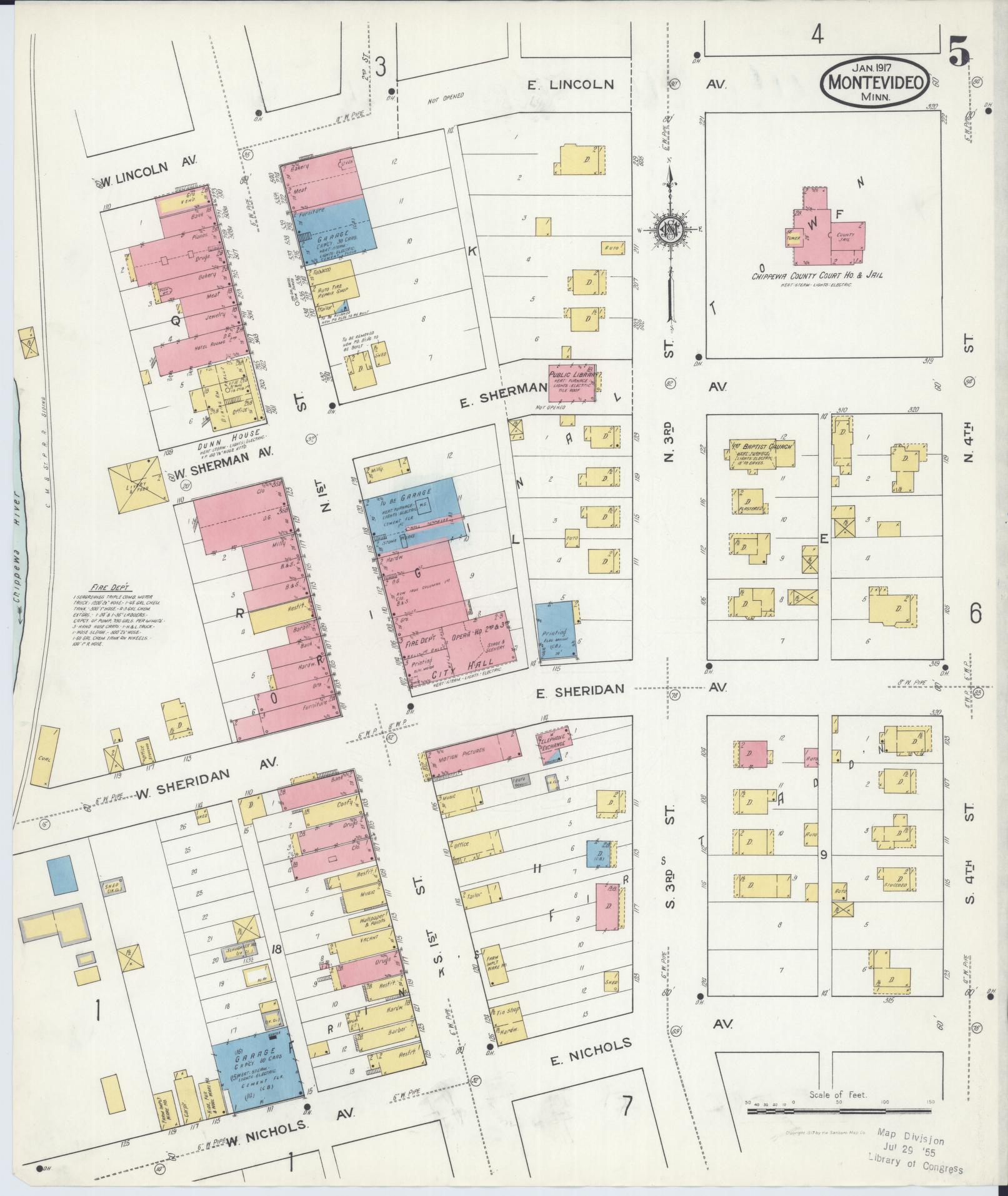 Sanborn Fire Insurance Map from Montevideo, Chippewa County, Minnesota (1917), Sheet #0005 - Complete Map Set gallery image, historic Sanborn map, vintage wall art, Minnesota Minnesota