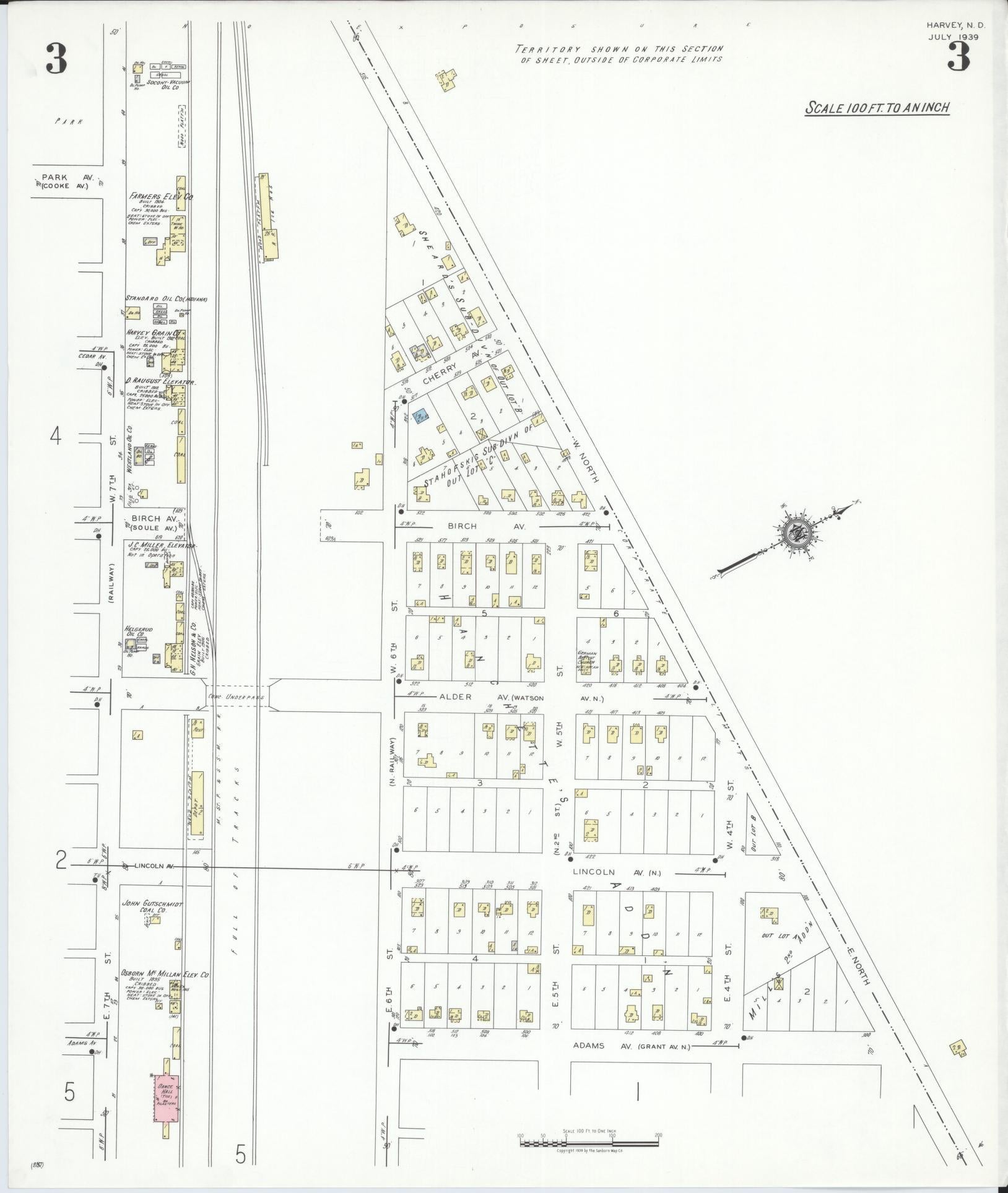 Sanborn Fire Insurance Map from Harvey, Wells County, North Dakota (1939), Sheet #0003 - Complete Map Set gallery image, historic Sanborn map, vintage wall art, North Dakota North Dakota