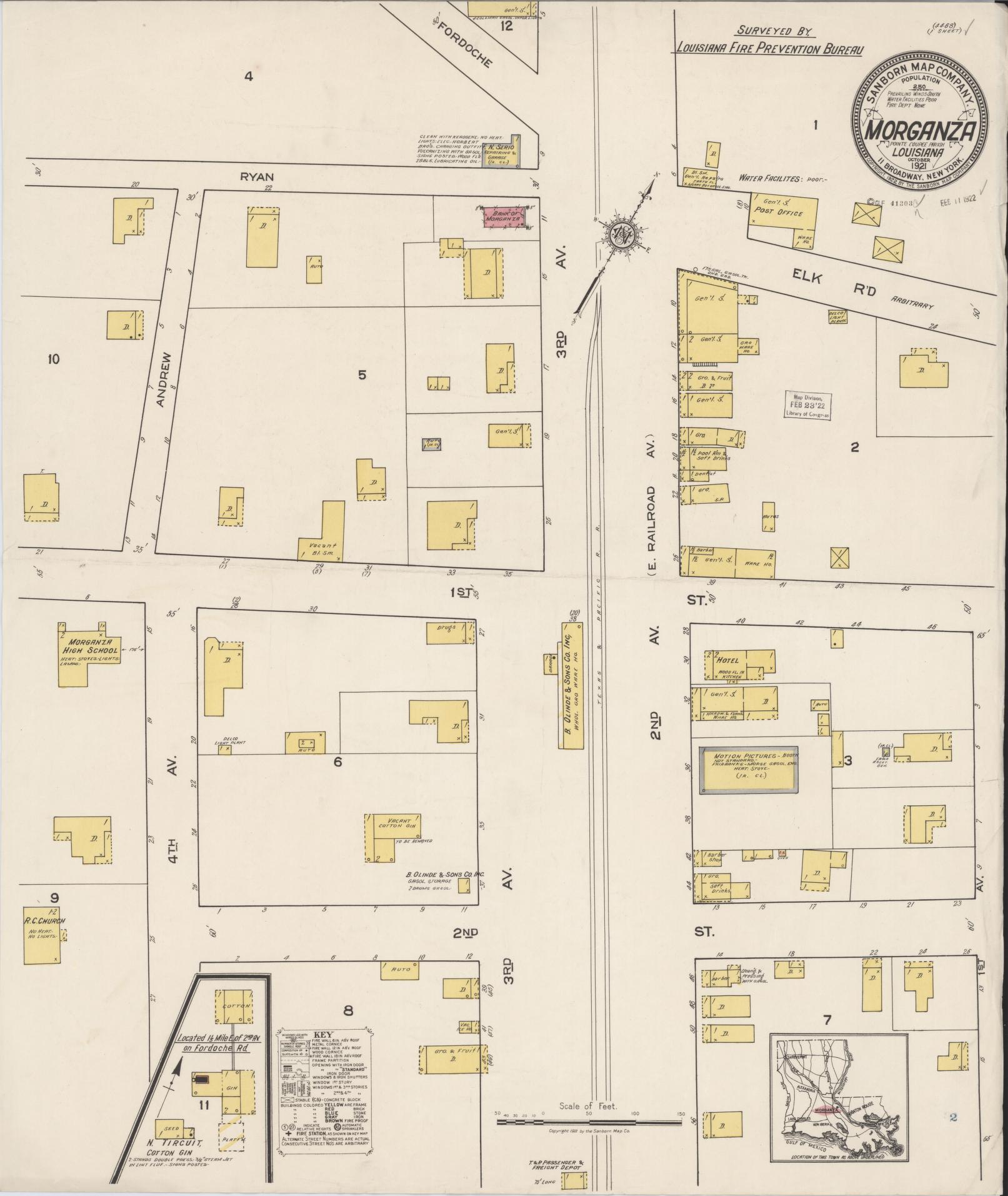 Sanborn Fire Insurance Map from Morganza, Pointe Coupee Parish, Louisiana. (1921) – Historic Sanborn Fire Insurance Map Print