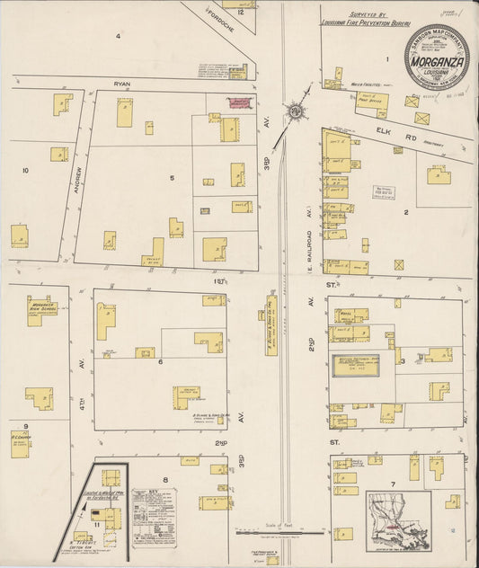 Sanborn Fire Insurance Map from Morganza, Pointe Coupee Parish, Louisiana. (1921) – Historic Sanborn Fire Insurance Map Print