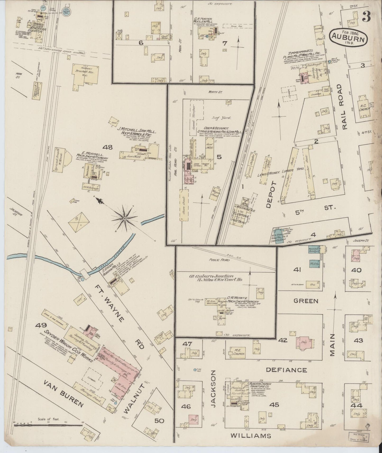 Sanborn Fire Insurance Map from Auburn, De Kalb County, Indiana (1886), Sheet #0003 - Complete Map Set gallery image, historic Sanborn map, vintage wall art, Indiana Indiana