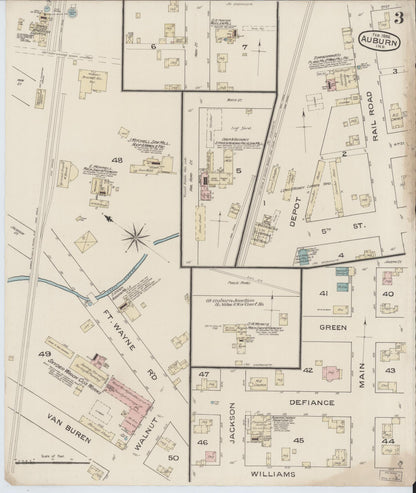 Sanborn Fire Insurance Map from Auburn, De Kalb County, Indiana (1886), Sheet #0003 - Complete Map Set gallery image, historic Sanborn map, vintage wall art, Indiana Indiana