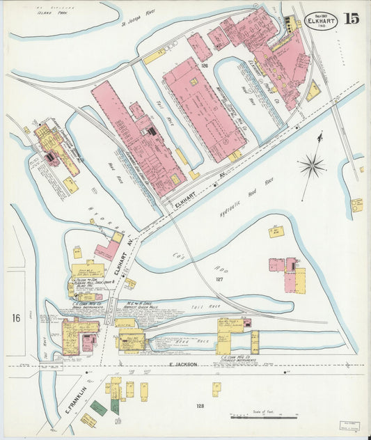 Sanborn Fire Insurance Map from Elkhart, Elkhart County, Indiana (1901), Sheet #0015 - Historic Sanborn Fire Insurance Map Print, vintage old map wall art, antique decor, genealogy gift, Indiana Indiana map