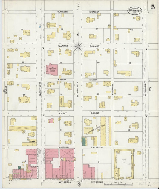 Sanborn Fire Insurance Map from McKinney, Collin County, Texas (1902), Sheet #0005 - Historic Sanborn Fire Insurance Map Print, vintage old map wall art, antique decor, genealogy gift, Texas Texas map