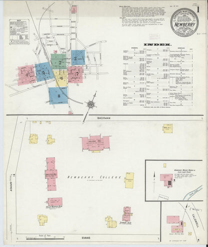 Sanborn Fire Insurance Map from Newberry, Newberry County, South Carolina (1911), Sheet #0001 - Complete Map Set gallery image, historic Sanborn map, vintage wall art, South Carolina South Carolina