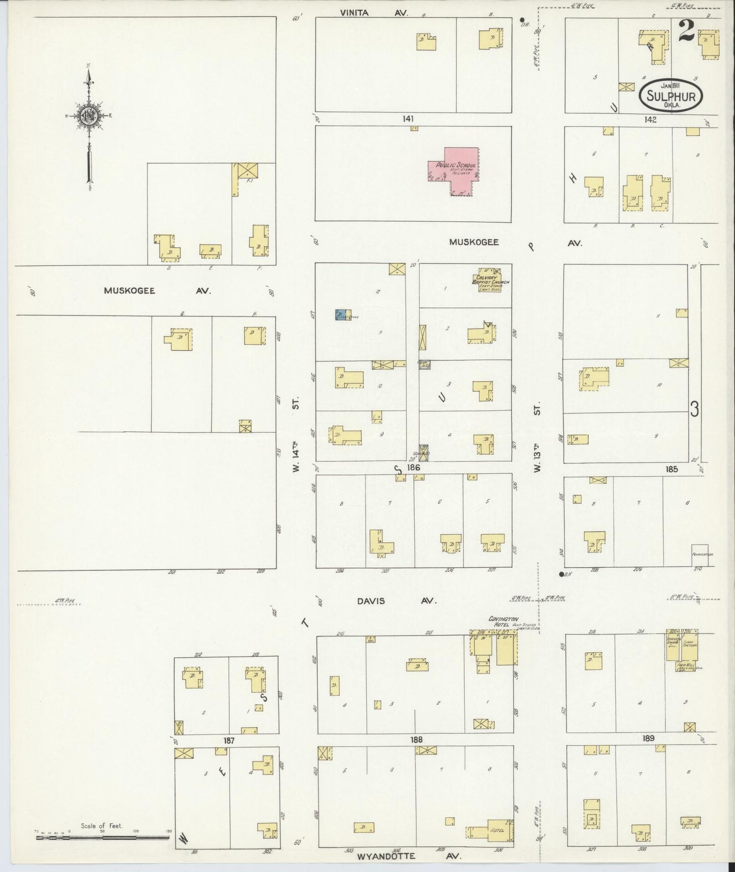 Sanborn Fire Insurance Map from Sulphur, Murray County, Oklahoma (1911), Sheet #0002 - Complete Map Set gallery image, historic Sanborn map, vintage wall art, Oklahoma Oklahoma