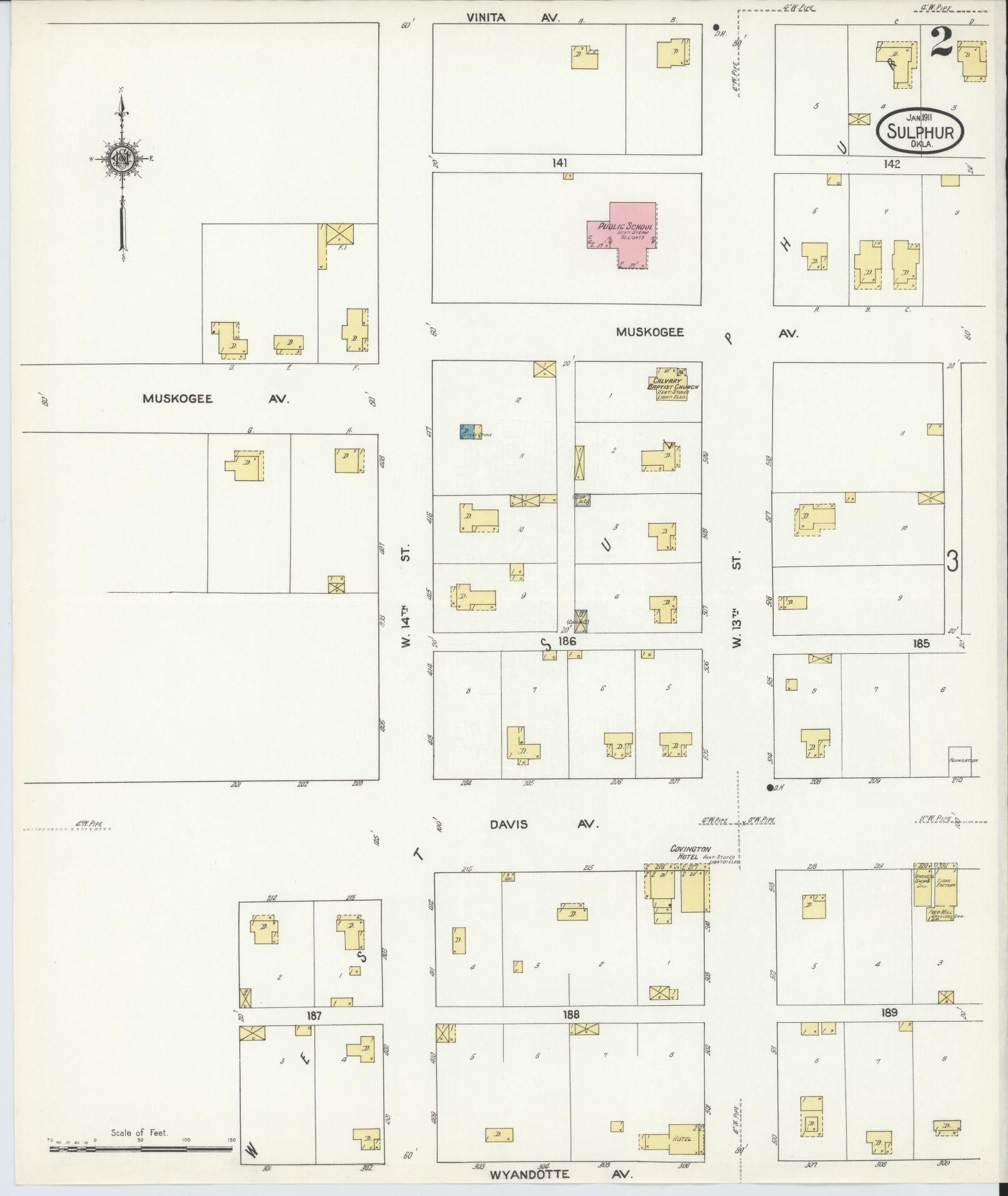Sanborn Fire Insurance Map from Sulphur, Murray County, Oklahoma (1911), Sheet #0002 - Complete Map Set gallery image, historic Sanborn map, vintage wall art, Oklahoma Oklahoma