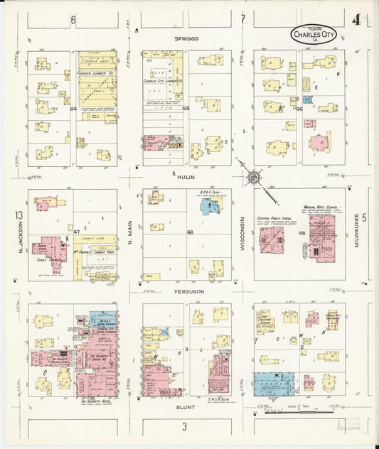 Sanborn Fire Insurance Map from Charles City, Floyd County, Iowa (1915), Sheet #0004 - Historic Sanborn Fire Insurance Map Print, vintage old map wall art