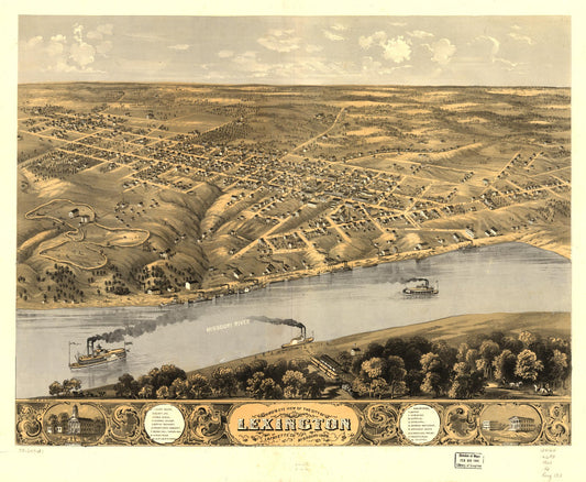 Bird's eye view of the city of Lexington, Lafayette Co., Missouri 1869. (1869) – Historic Bird’s-Eye View Panorama Print