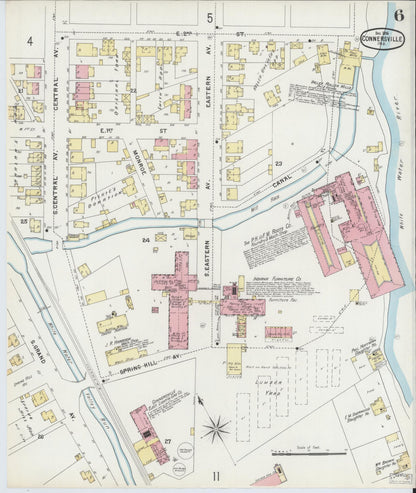 Sanborn Fire Insurance Map from Connersville, Fayette County, Indiana (1896), Sheet #0006 - Complete Map Set gallery image, historic Sanborn map, vintage wall art, Indiana Indiana