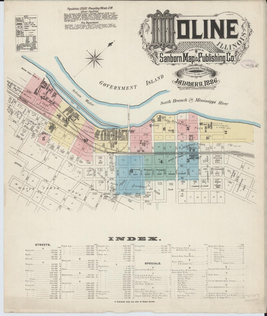 Sanborn Fire Insurance Map from Moline, Rock Island County, Illinois (1886), Sheet #0001 - Complete Map Set gallery image, historic Sanborn map, vintage wall art, Illinois Illinois