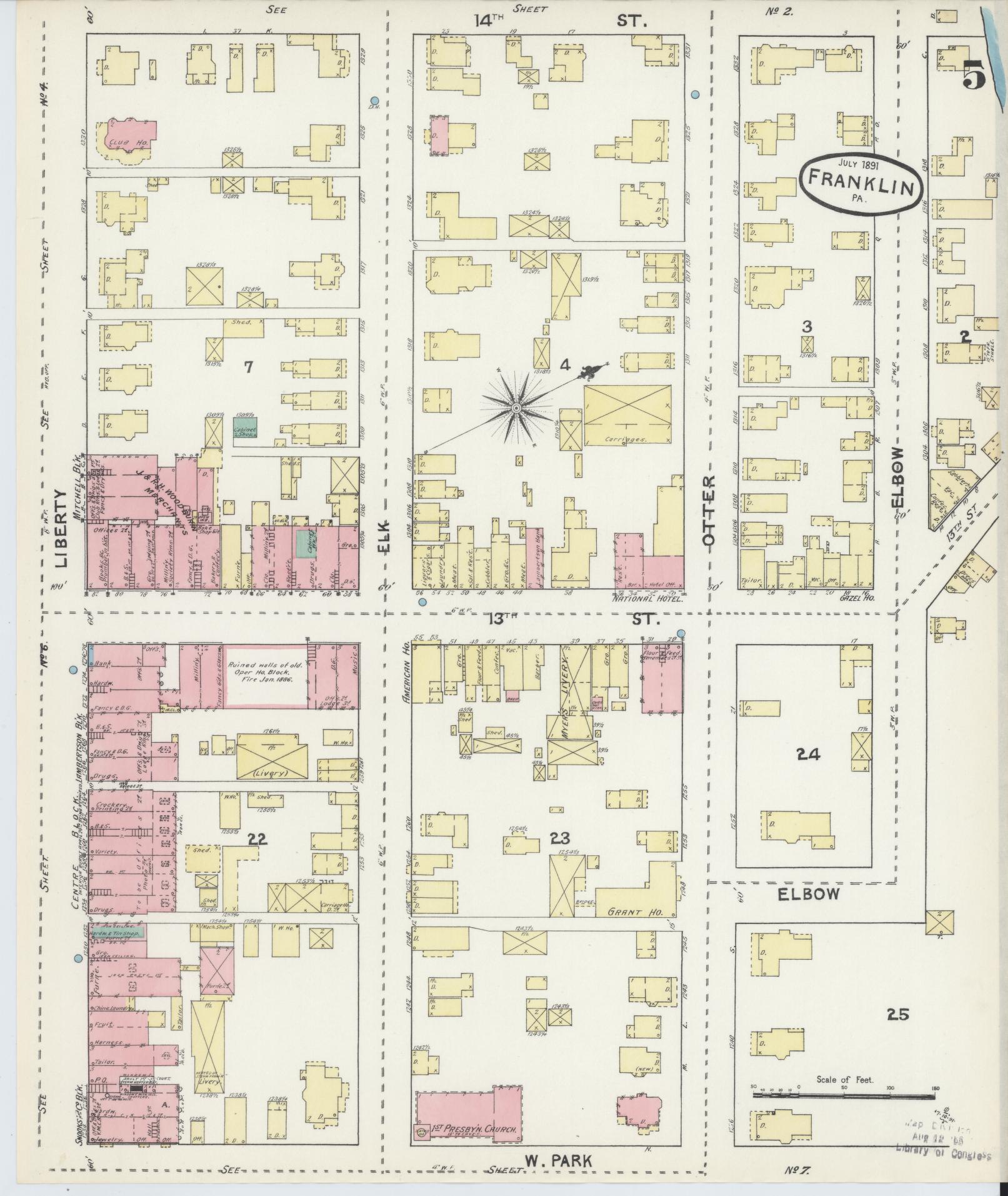 Sanborn Fire Insurance Map from Franklin, Venango County, Pennsylvania (1891), Sheet #0005 - Historic Sanborn Fire Insurance Map Print, vintage old map wall art, antique decor, genealogy gift, Pennsylvania Pennsylvania map