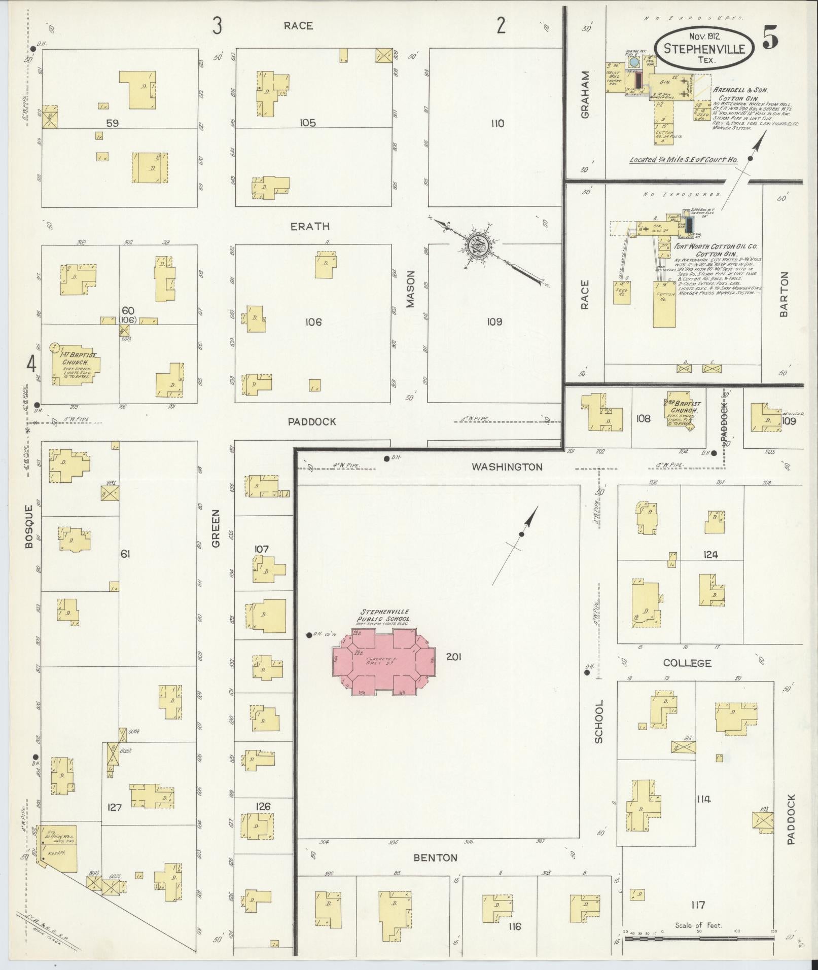 Sanborn Fire Insurance Map from Stephenville, Erath County, Texas (1912), Sheet #0005 - Complete Map Set gallery image, historic Sanborn map, vintage wall art, Texas Texas