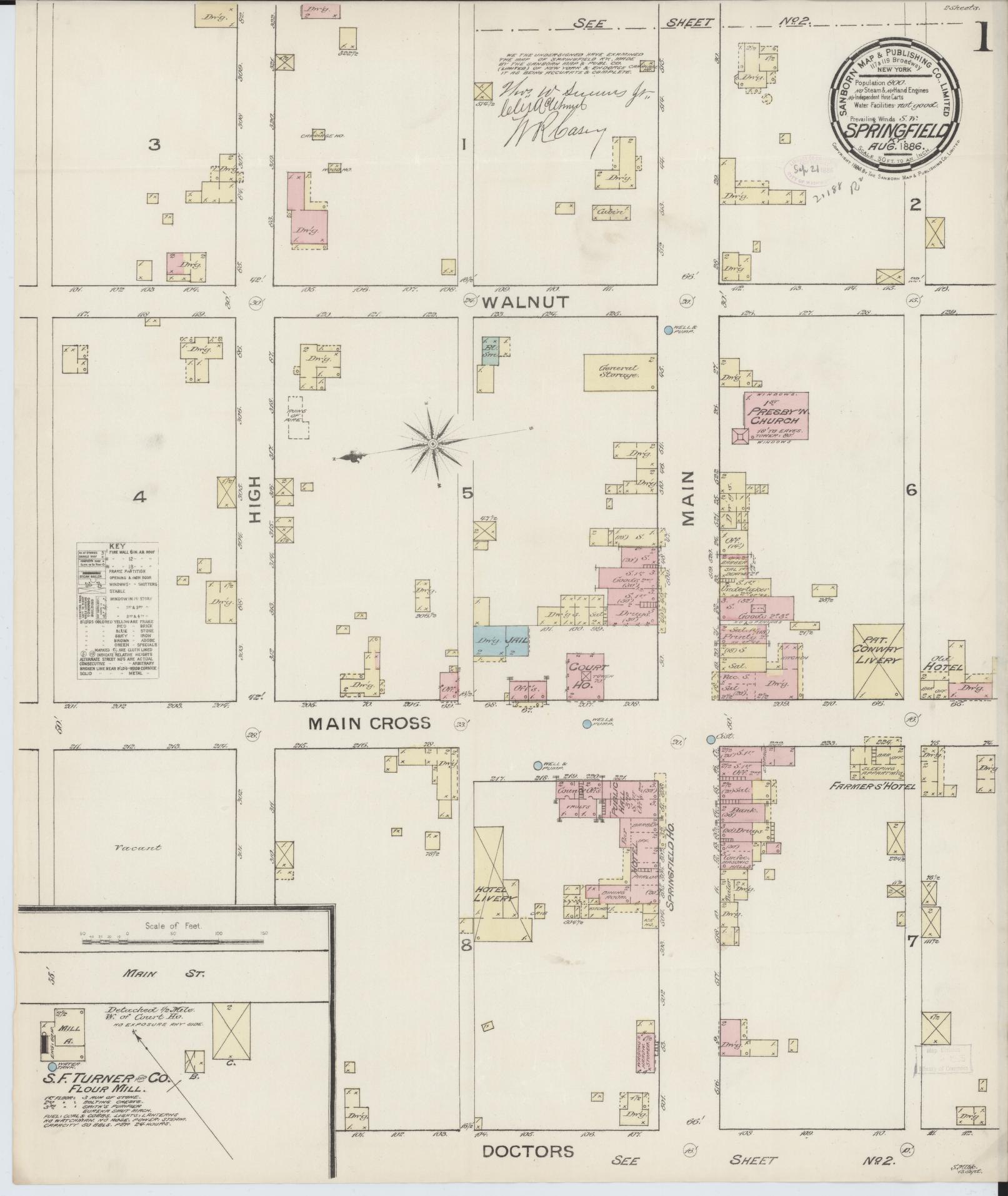 Sanborn Fire Insurance Map from Springfield, Washington County, Kentucky. (1886) – Historic Sanborn Fire Insurance Map Print