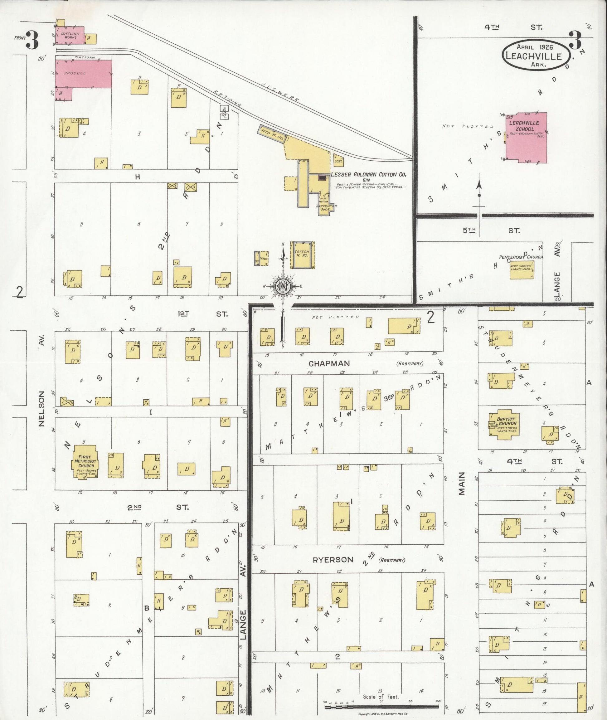 Sanborn Fire Insurance Map from Leachville, Mississippi County, Arkansas (1926), Sheet #0003 - Complete Map Set gallery image, historic Sanborn map, vintage wall art, Arkansas Arkansas