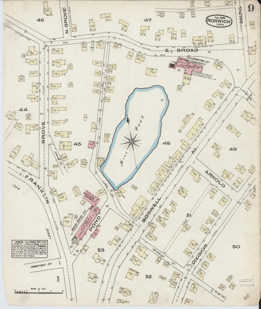Sanborn Fire Insurance Map from Norwich, New London County, Connecticut (1885), Sheet #0009 - Historic Sanborn Fire Insurance Map Print, vintage old map wall art, antique decor, genealogy gift, Connecticut Connecticut map