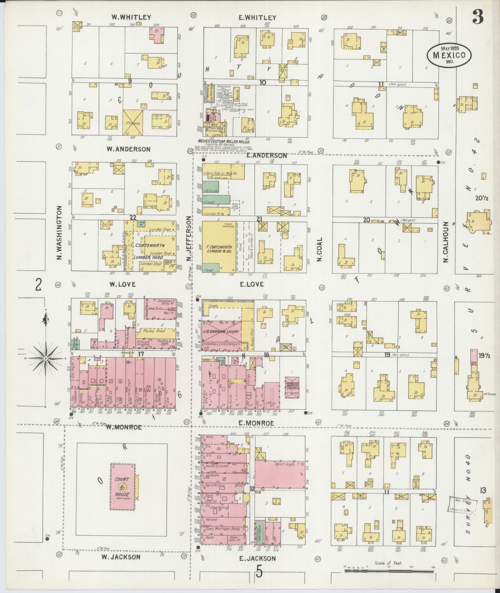 Sanborn Fire Insurance Map from Mexico, Audrain County, Missouri (1899), Sheet #0003 - Historic Sanborn Fire Insurance Map Print, vintage old map wall art, antique decor, genealogy gift, Missouri Missouri map