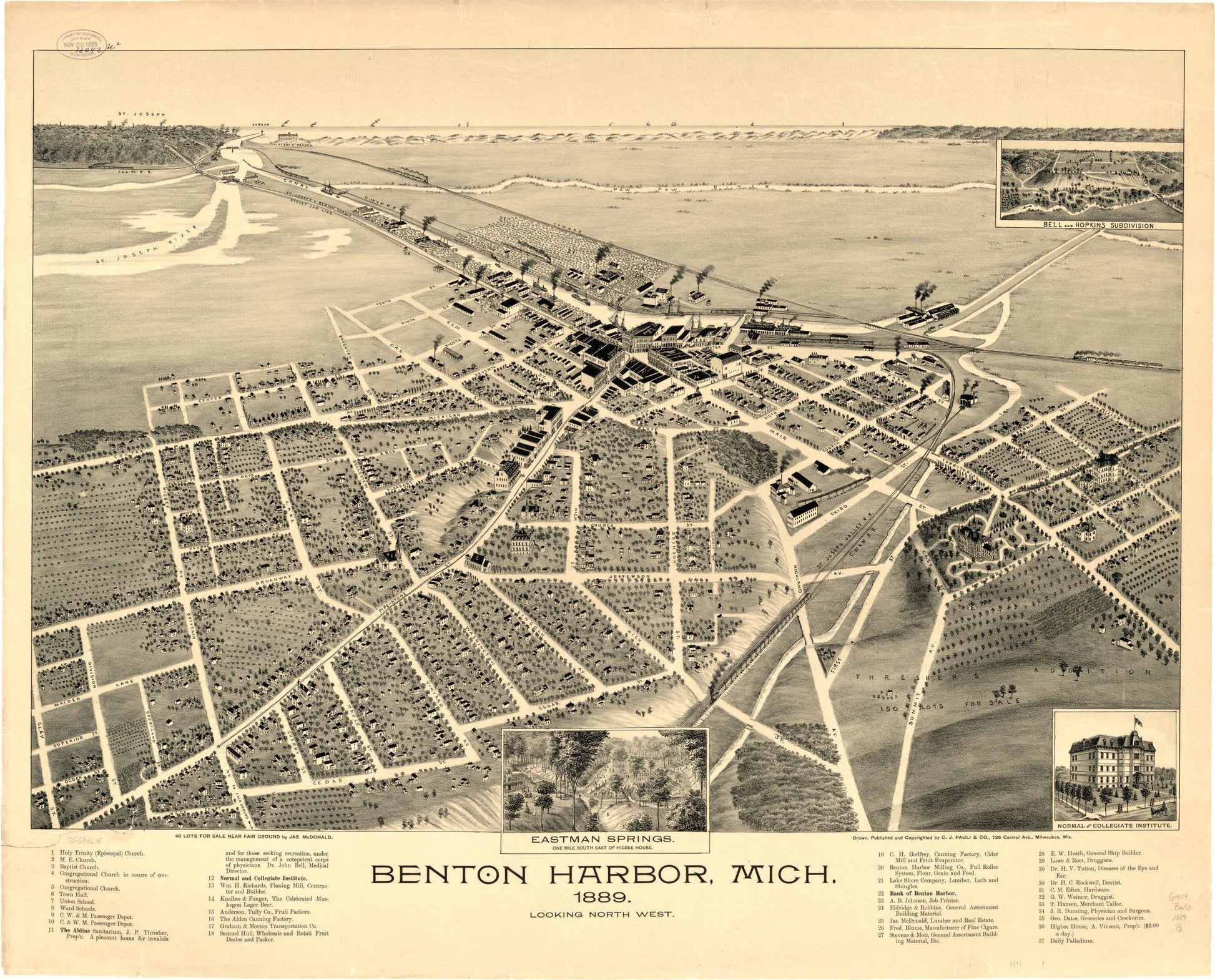 Benton Harbor, Mich. 1889. (1889) – Historic Bird’s-Eye View Panorama Print
