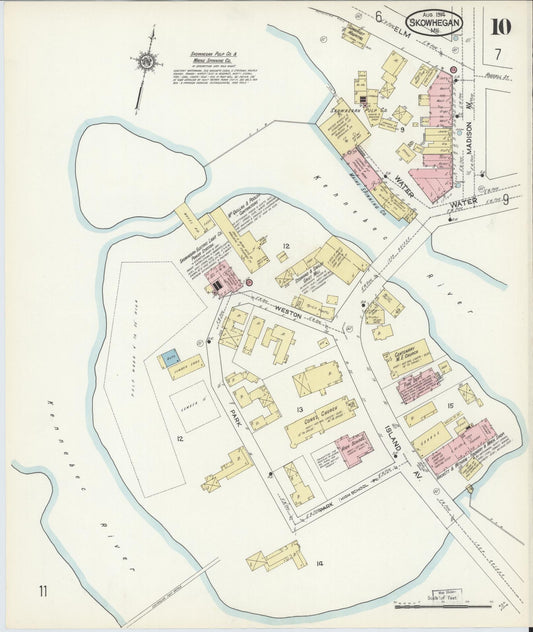 Sanborn Fire Insurance Map from Skowhegan, Somerset County, Maine (1914), Sheet #0010 - Historic Sanborn Fire Insurance Map Print, vintage old map wall art, antique decor, genealogy gift, Maine Maine map