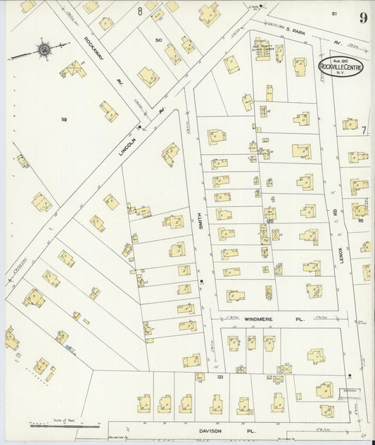 Sanborn Fire Insurance Map from Rockville Centre, Nassau County, New York (1910), Sheet #0009 - Historic Sanborn Fire Insurance Map Print, vintage old map wall art, antique decor, genealogy gift, New York New York map