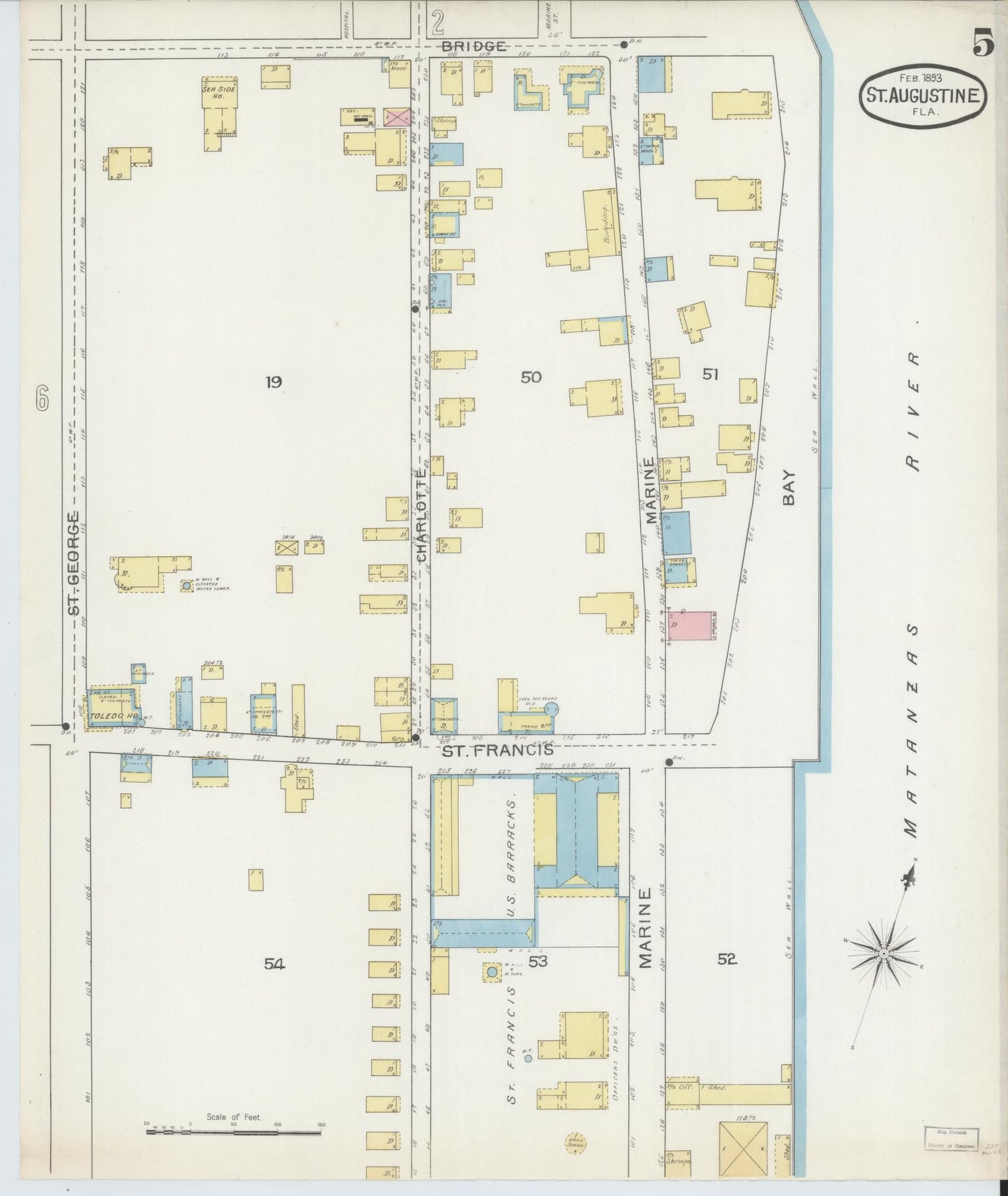 Sanborn Fire Insurance Map from Saint Augustine, Saint John's County, Florida (1893), Sheet #0005 - Complete Map Set gallery image, historic Sanborn map, vintage wall art, Florida Florida
