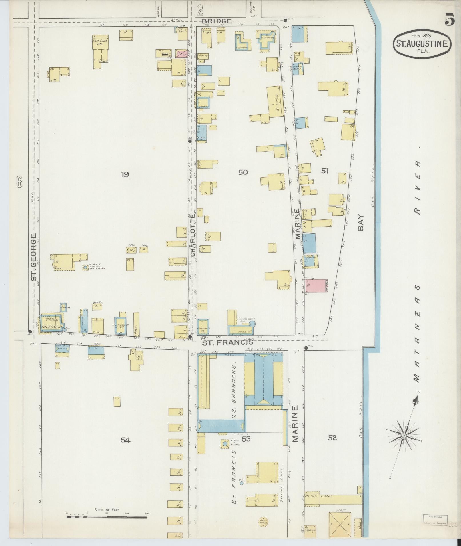 Sanborn Fire Insurance Map from Saint Augustine, Saint John's County, Florida (1893), Sheet #0005 - Complete Map Set gallery image, historic Sanborn map, vintage wall art, Florida Florida