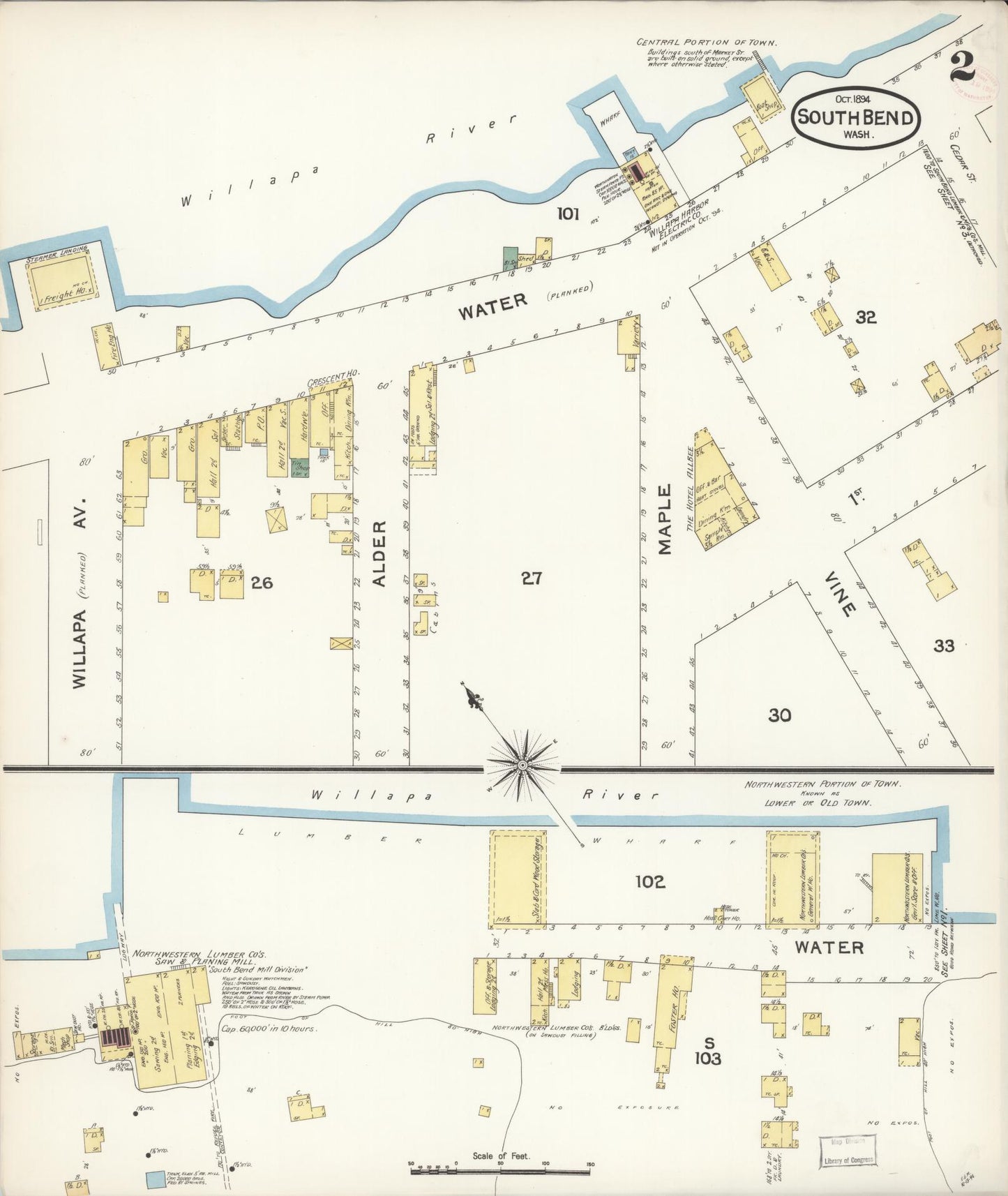 Sanborn Fire Insurance Map from South Bend, Pacific County, Washington (1894), Sheet #0002 - Complete Map Set gallery image, historic Sanborn map, vintage wall art, Washington Washington