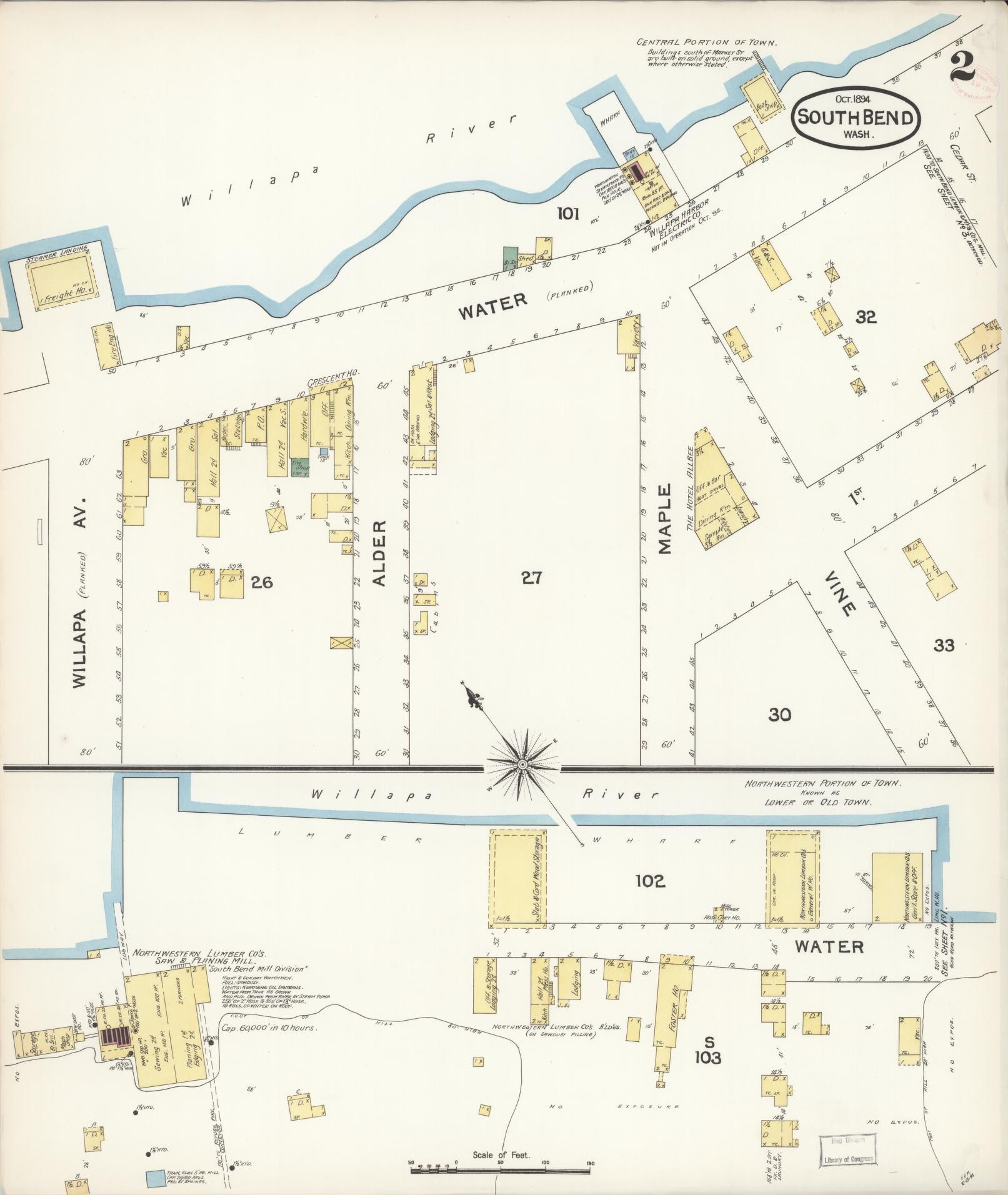 Sanborn Fire Insurance Map from South Bend, Pacific County, Washington (1894), Sheet #0002 - Complete Map Set gallery image, historic Sanborn map, vintage wall art, Washington Washington