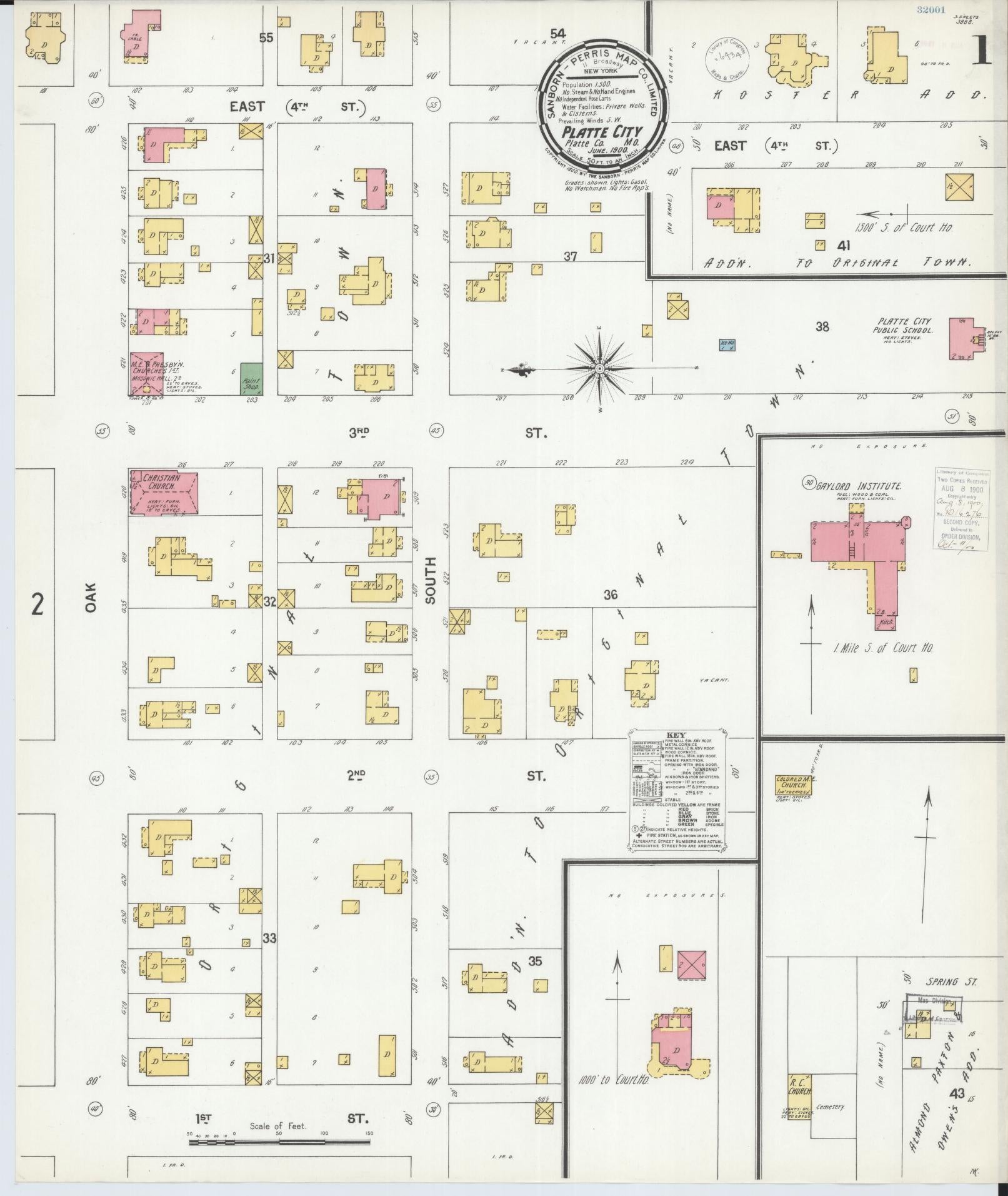 Sanborn Fire Insurance Map from Platte City, Platte County, Missouri (1900), Sheet #0001 - Historic Sanborn Fire Insurance Map Print, vintage old map wall art, antique decor, genealogy gift, Missouri Missouri map