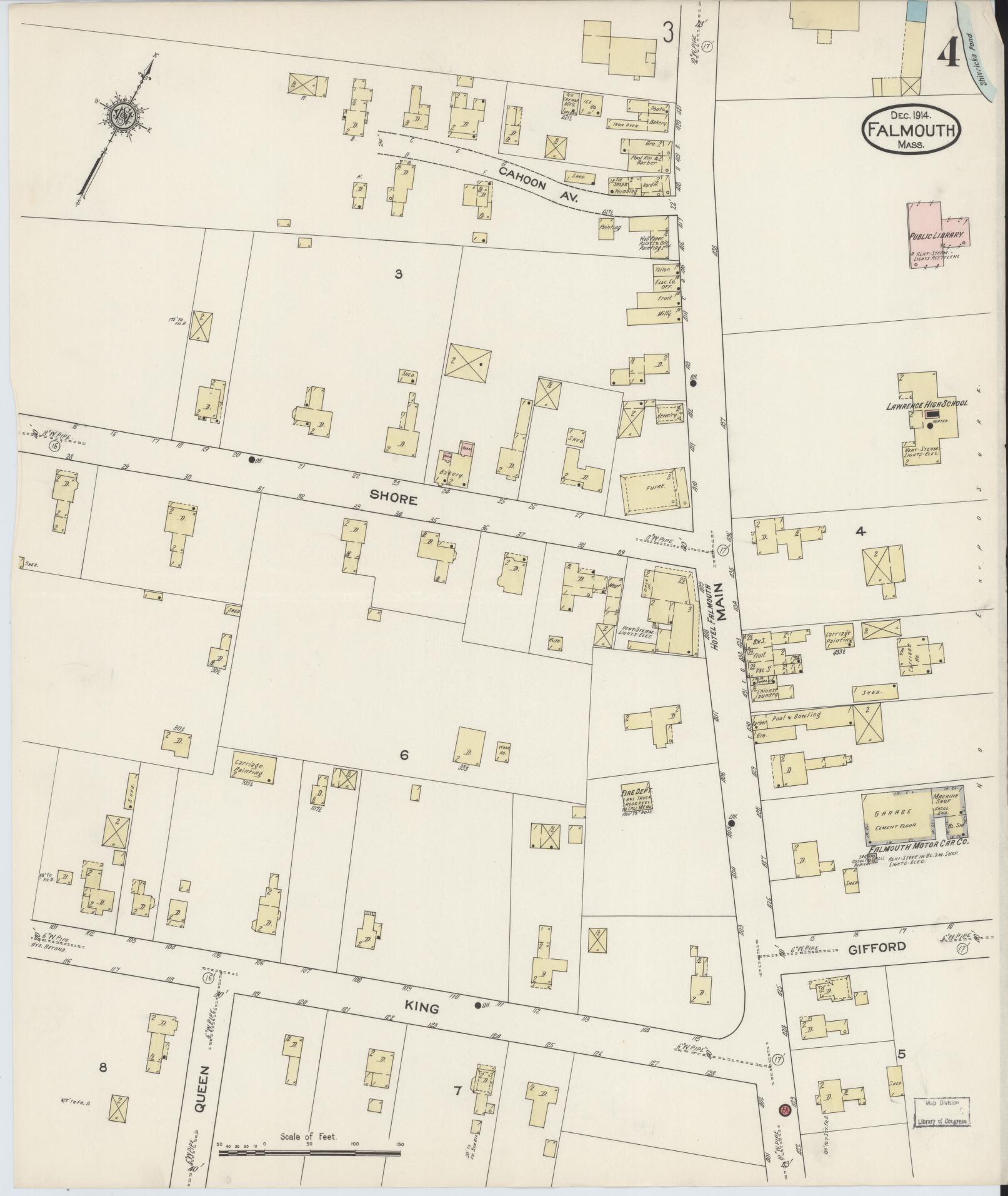 Sanborn Fire Insurance Map from Falmouth, Barnstable County, Massachusetts (1914), Sheet #0004 - Complete Map Set gallery image, historic Sanborn map, vintage wall art, Massachusetts Massachusetts