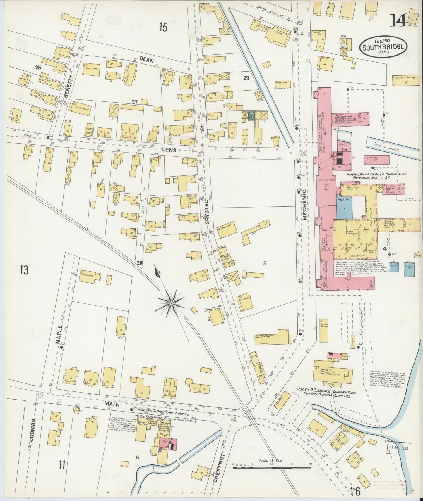 Sanborn Fire Insurance Map from Southbridge, Worcester County, Massachusetts (1904), Sheet #0014 - Historic Sanborn Fire Insurance Map Print, vintage old map wall art, antique decor, genealogy gift, Massachusetts Massachusetts map
