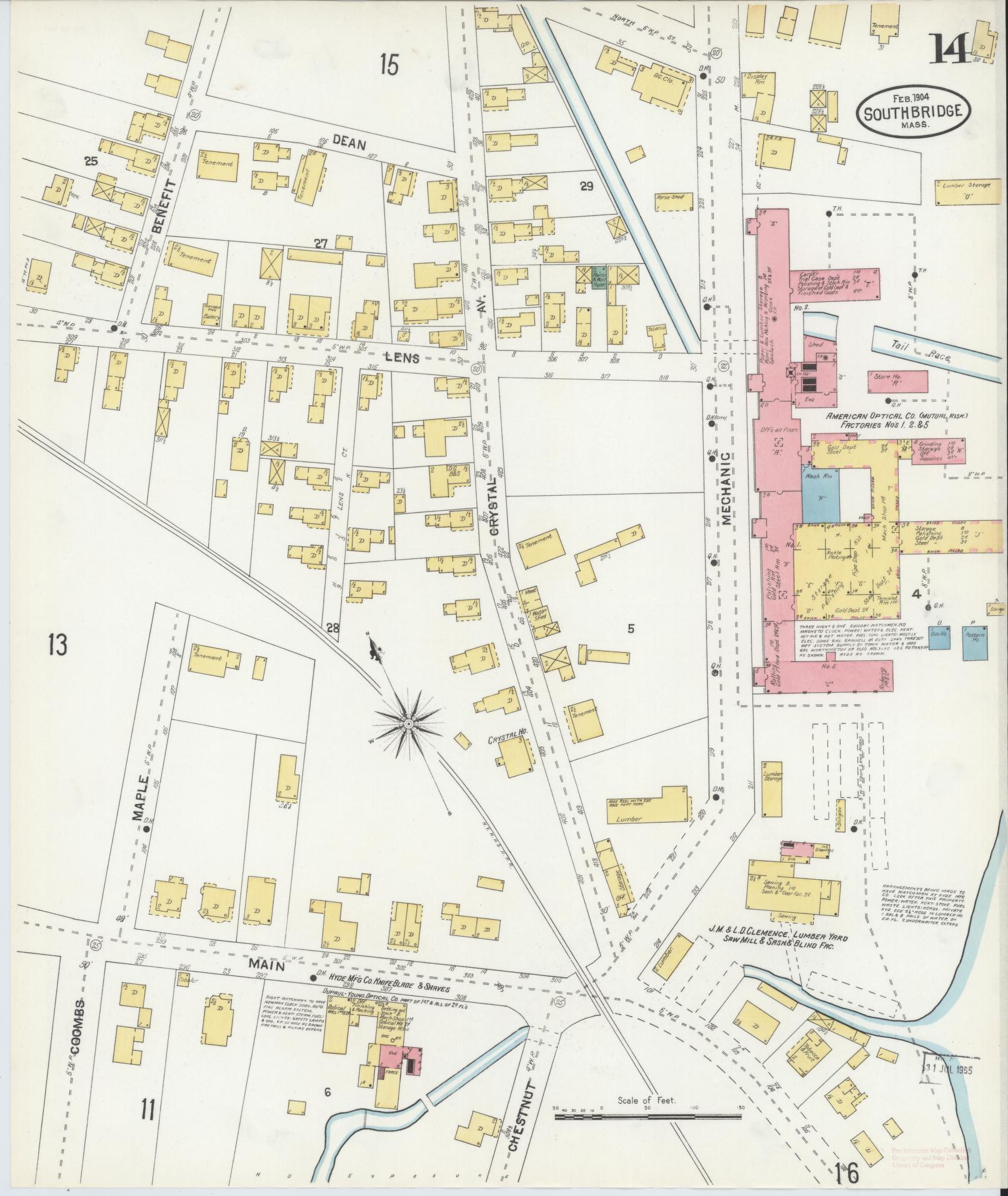 Sanborn Fire Insurance Map from Southbridge, Worcester County, Massachusetts (1904), Sheet #0014 - Historic Sanborn Fire Insurance Map Print, vintage old map wall art, antique decor, genealogy gift, Massachusetts Massachusetts map