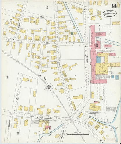 Sanborn Fire Insurance Map from Southbridge, Worcester County, Massachusetts (1904), Sheet #0014 - Historic Sanborn Fire Insurance Map Print, vintage old map wall art, antique decor, genealogy gift, Massachusetts Massachusetts map