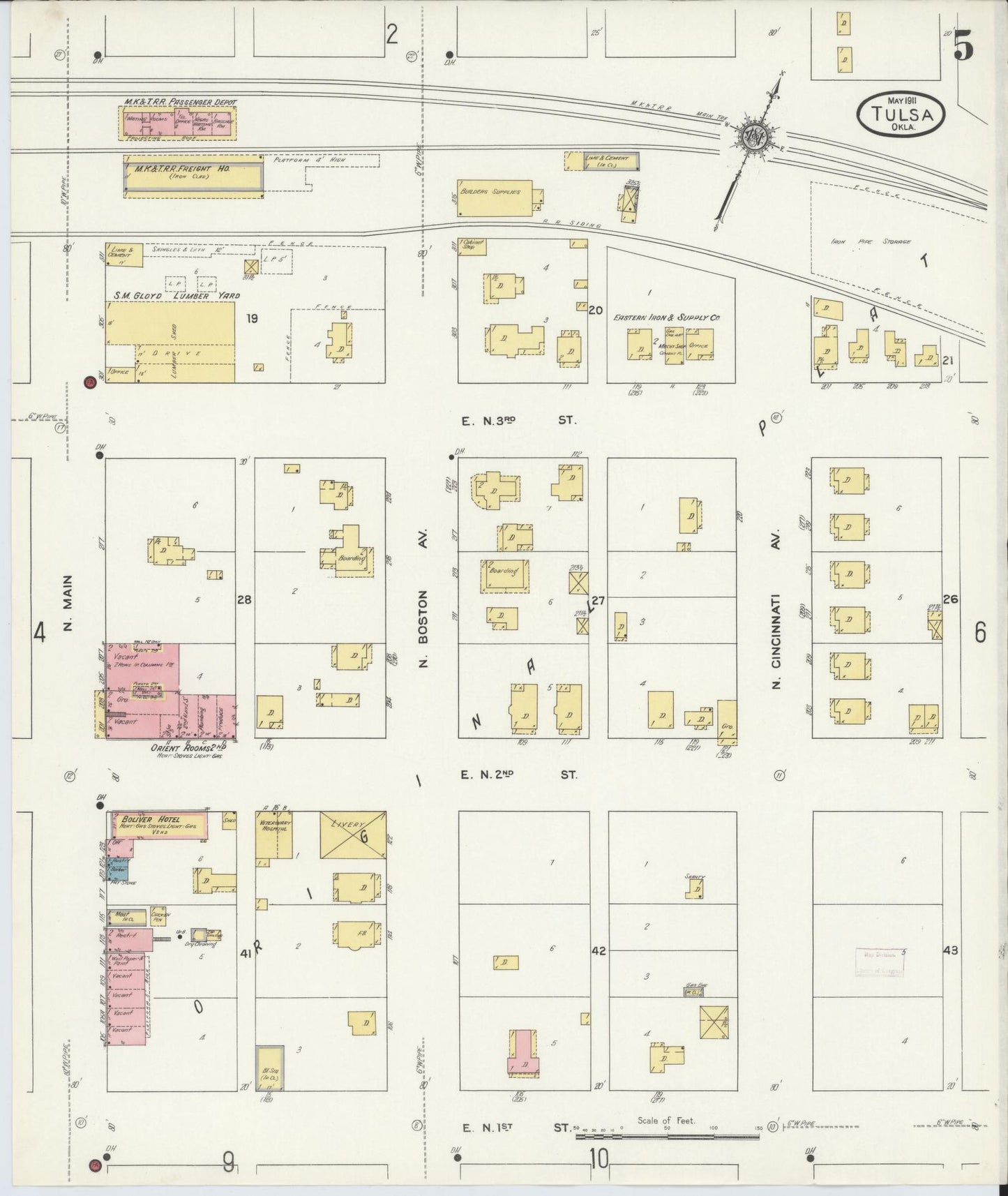 Sanborn Fire Insurance Map from Tulsa, Tulsa County, Oklahoma (1911), Sheet #0005 - Complete Map Set gallery image, historic Sanborn map, vintage wall art, Oklahoma Oklahoma