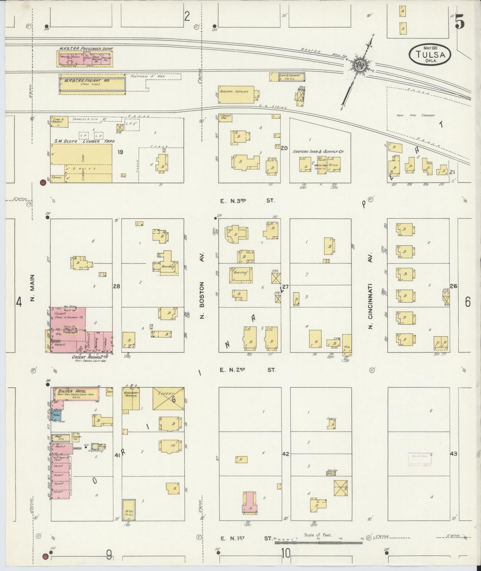Sanborn Fire Insurance Map from Tulsa, Tulsa County, Oklahoma (1911), Sheet #0005 - Complete Map Set gallery image, historic Sanborn map, vintage wall art, Oklahoma Oklahoma