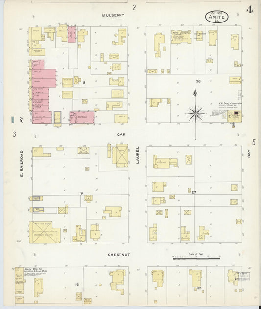 Sanborn Fire Insurance Map from Amite, Tangipahoa Parish, Louisiana (1908), Sheet #0004 - Historic Sanborn Fire Insurance Map Print, vintage old map wall art, antique decor, genealogy gift, Louisiana Louisiana map