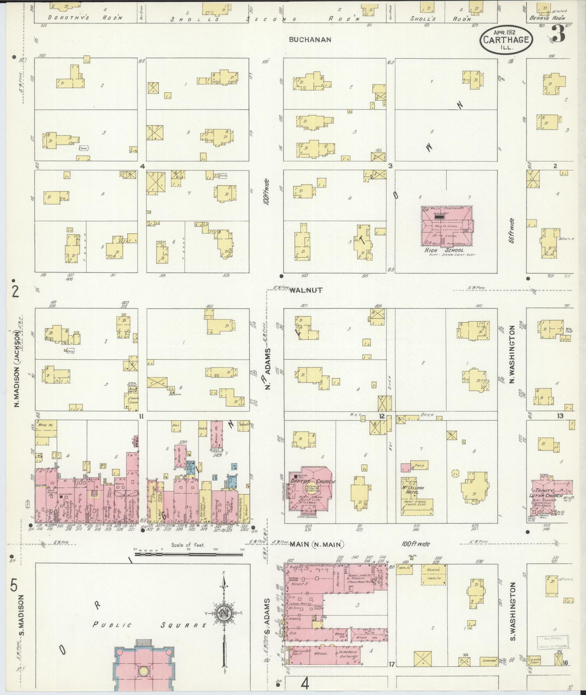 Sanborn Fire Insurance Map from Carthage, Hancock County, Illinois (1912), Sheet #0003 - Complete Map Set gallery image, historic Sanborn map, vintage wall art, Illinois Illinois