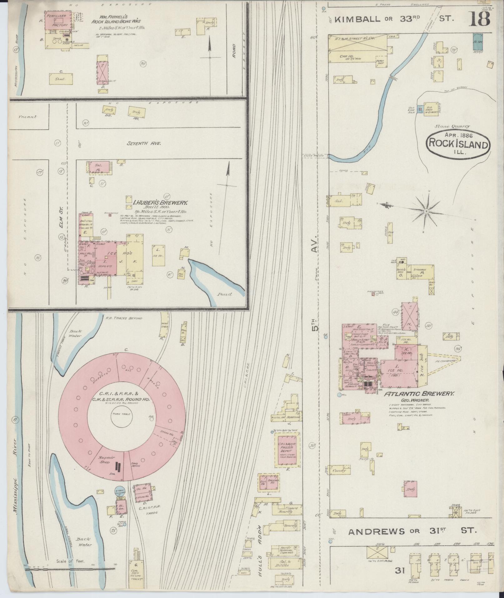 Sanborn Fire Insurance Map from Rock Island, Rock Island County, Illinois (1886), Sheet #0018 - Complete Map Set gallery image, historic Sanborn map, vintage wall art, Illinois Illinois
