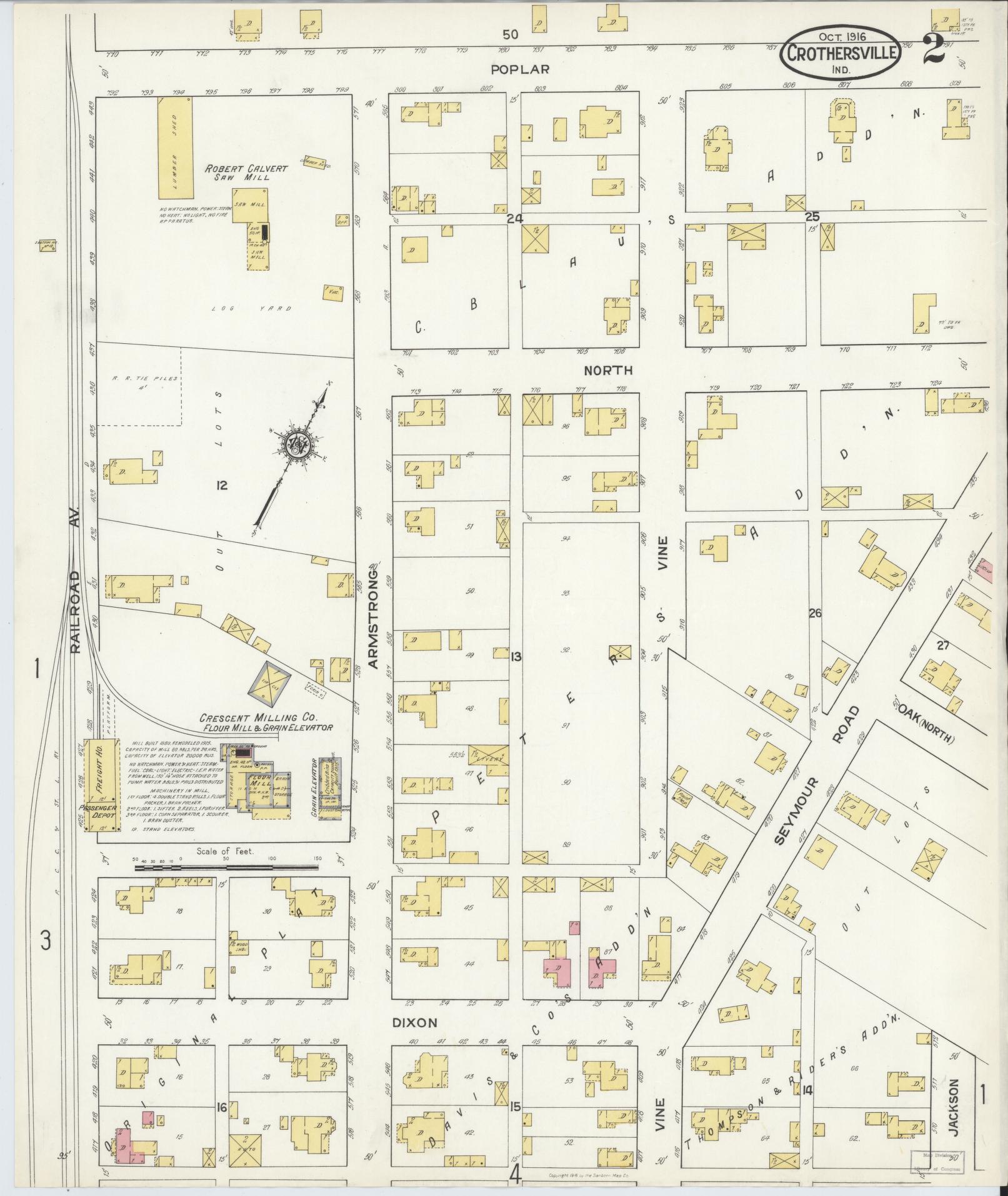 Sanborn Fire Insurance Map from Crothersville, Jackson County, Indiana (1916), Sheet #0002 - Complete Map Set gallery image, historic Sanborn map, vintage wall art, Indiana Indiana