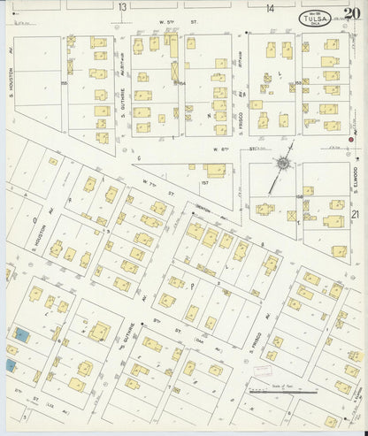 Sanborn Fire Insurance Map from Tulsa, Tulsa County, Oklahoma (1911), Sheet #0020 - Complete Map Set gallery image, historic Sanborn map, vintage wall art, Oklahoma Oklahoma