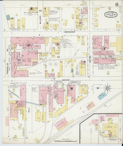 Sanborn Fire Insurance Map from Salem, Columbiana County, Ohio (1892), Sheet #0006 - Historic Sanborn Fire Insurance Map Print, vintage old map wall art, antique decor, genealogy gift, Ohio Ohio map