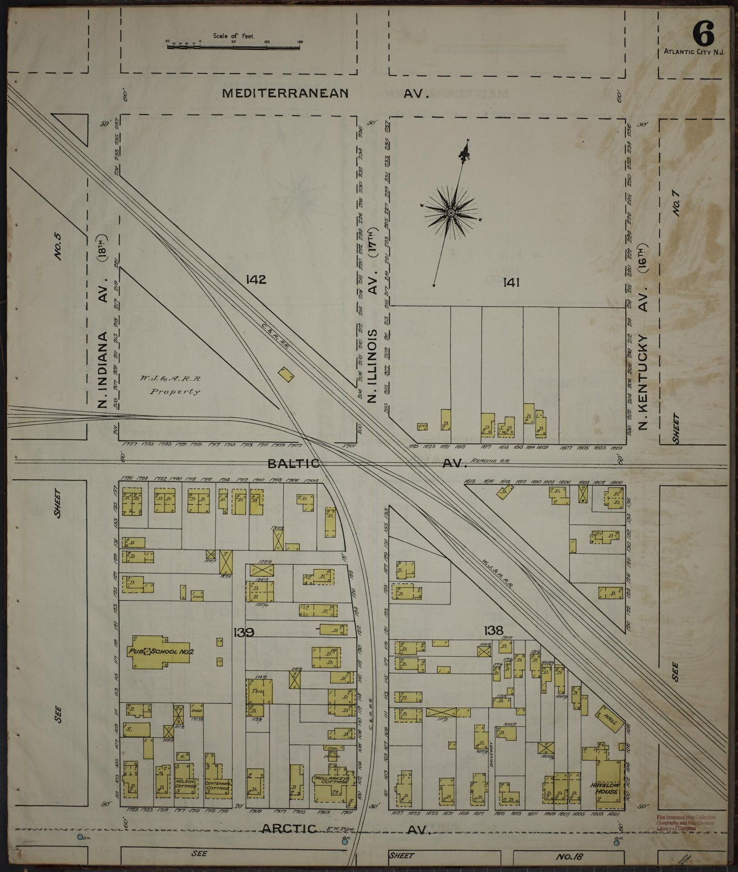 Sanborn Fire Insurance Map from Atlantic City, Atlantic County, New Jersey (1886), Sheet #0006 - Complete Map Set gallery image, historic Sanborn map, vintage wall art, New Jersey New Jersey