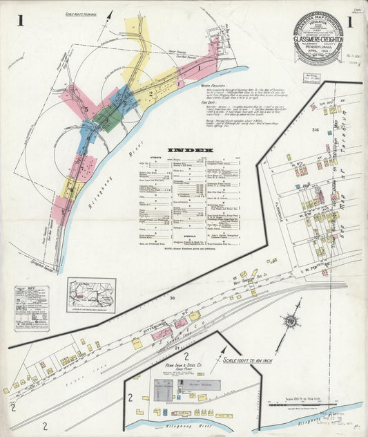Sanborn Fire Insurance Map from Glassmere, Allegheny County, Pennsylvania (1924), Sheet #0001 - Historic Sanborn Fire Insurance Map Print, vintage old map wall art, antique decor, genealogy gift, Pennsylvania Pennsylvania map
