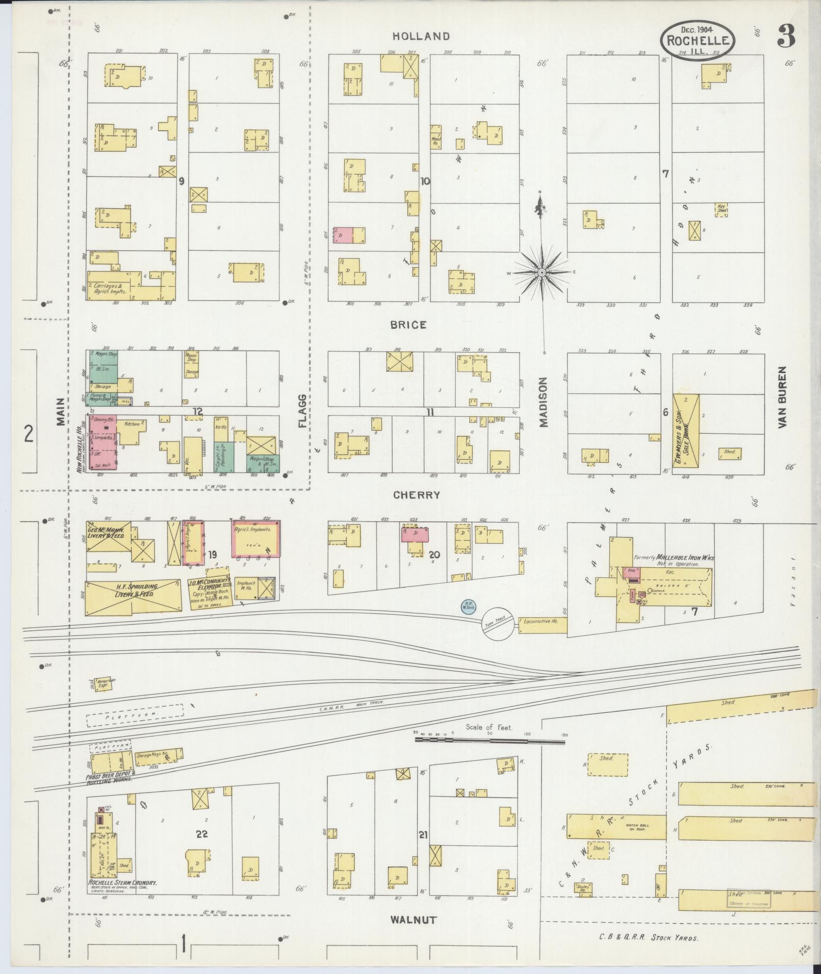 Sanborn Fire Insurance Map from Rochelle, Ogle County, Illinois (1904), Sheet #0003 - Complete Map Set gallery image, historic Sanborn map, vintage wall art, Illinois Illinois