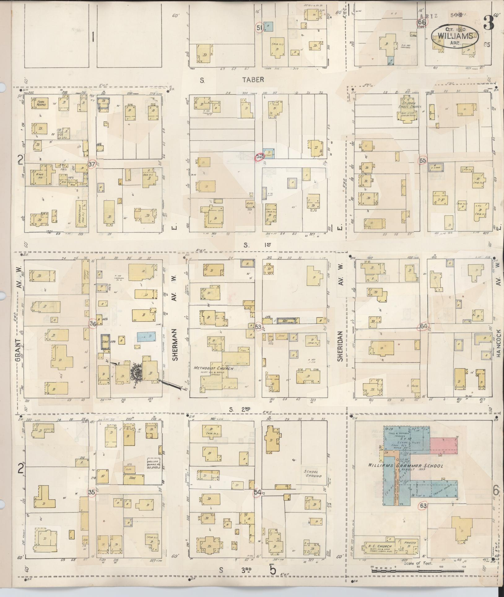 Sanborn Fire Insurance Map from Williams, Coconino County, Arizona (1948), Sheet #0003 - Complete Map Set gallery image, historic Sanborn map, vintage wall art, Arizona Arizona