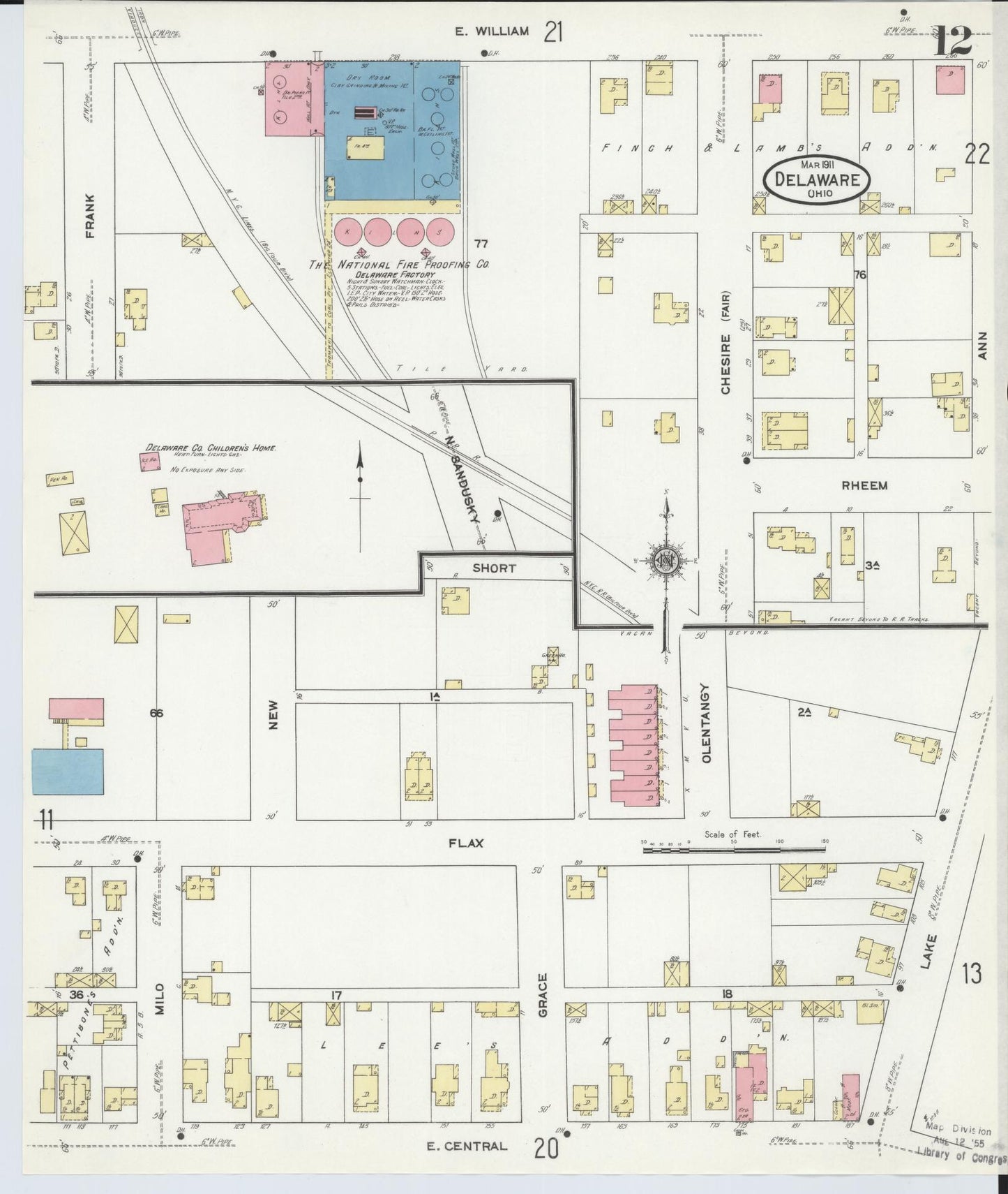 Sanborn Fire Insurance Map from Delaware, Delaware County, Ohio (1911), Sheet #0012 - Complete Map Set gallery image, historic Sanborn map, vintage wall art, Ohio Ohio