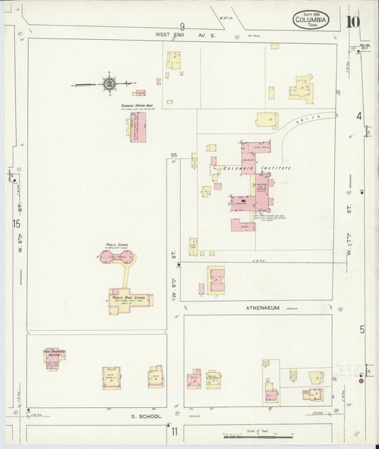 Sanborn Fire Insurance Map from Columbia, Maury County, Tennessee (1914), Sheet #0010 - Historic Sanborn Fire Insurance Map Print, vintage old map wall art, antique decor, genealogy gift, Tennessee Tennessee map