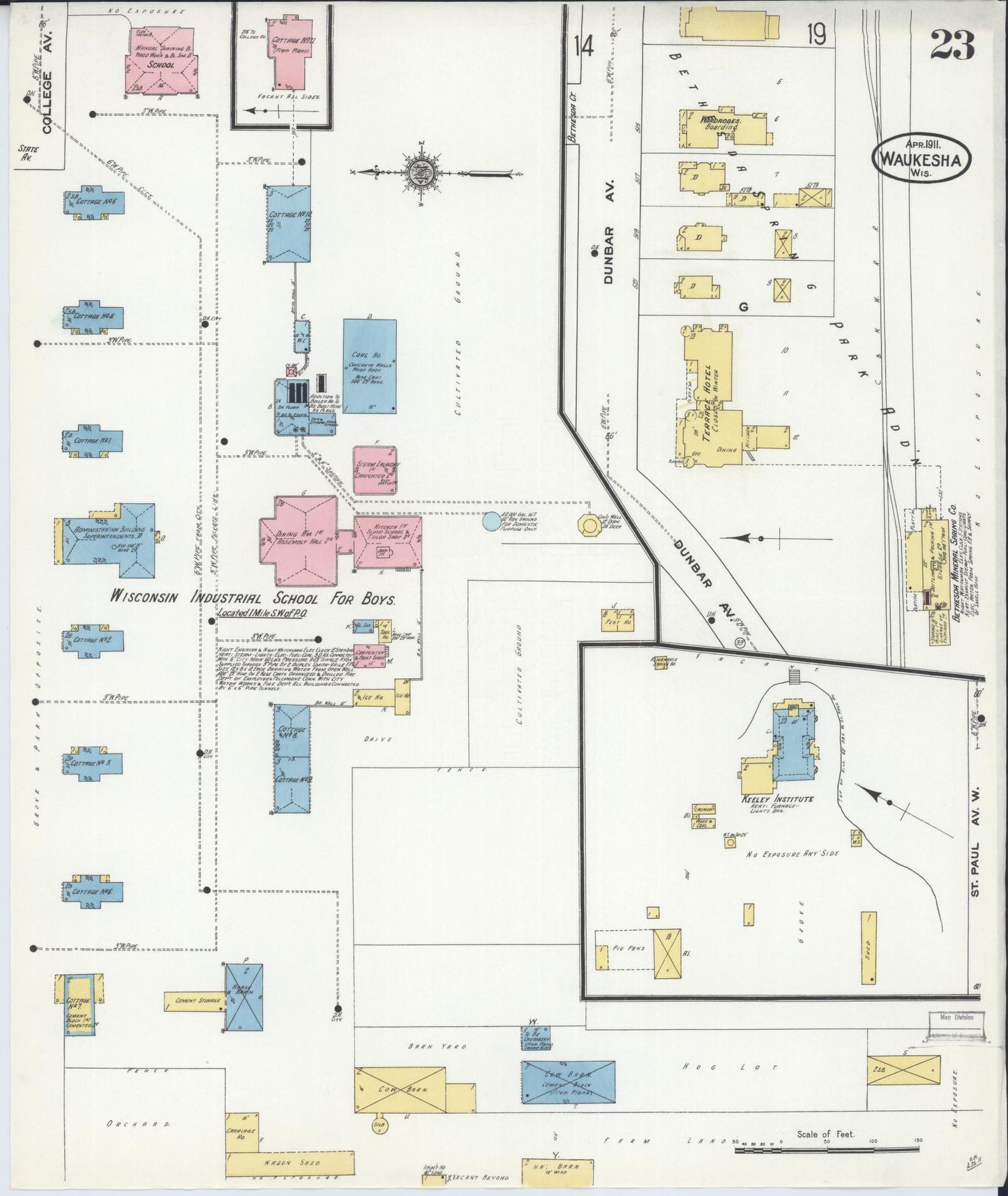 Sanborn Fire Insurance Map from Waukesha, Waukesha County, Wisconsin (1911), Sheet #0023 - Historic Sanborn Fire Insurance Map Print, vintage old map wall art, antique decor, genealogy gift, Wisconsin Wisconsin map