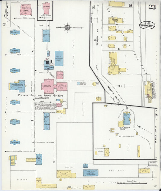 Sanborn Fire Insurance Map from Waukesha, Waukesha County, Wisconsin (1911), Sheet #0023 - Historic Sanborn Fire Insurance Map Print, vintage old map wall art, antique decor, genealogy gift, Wisconsin Wisconsin map